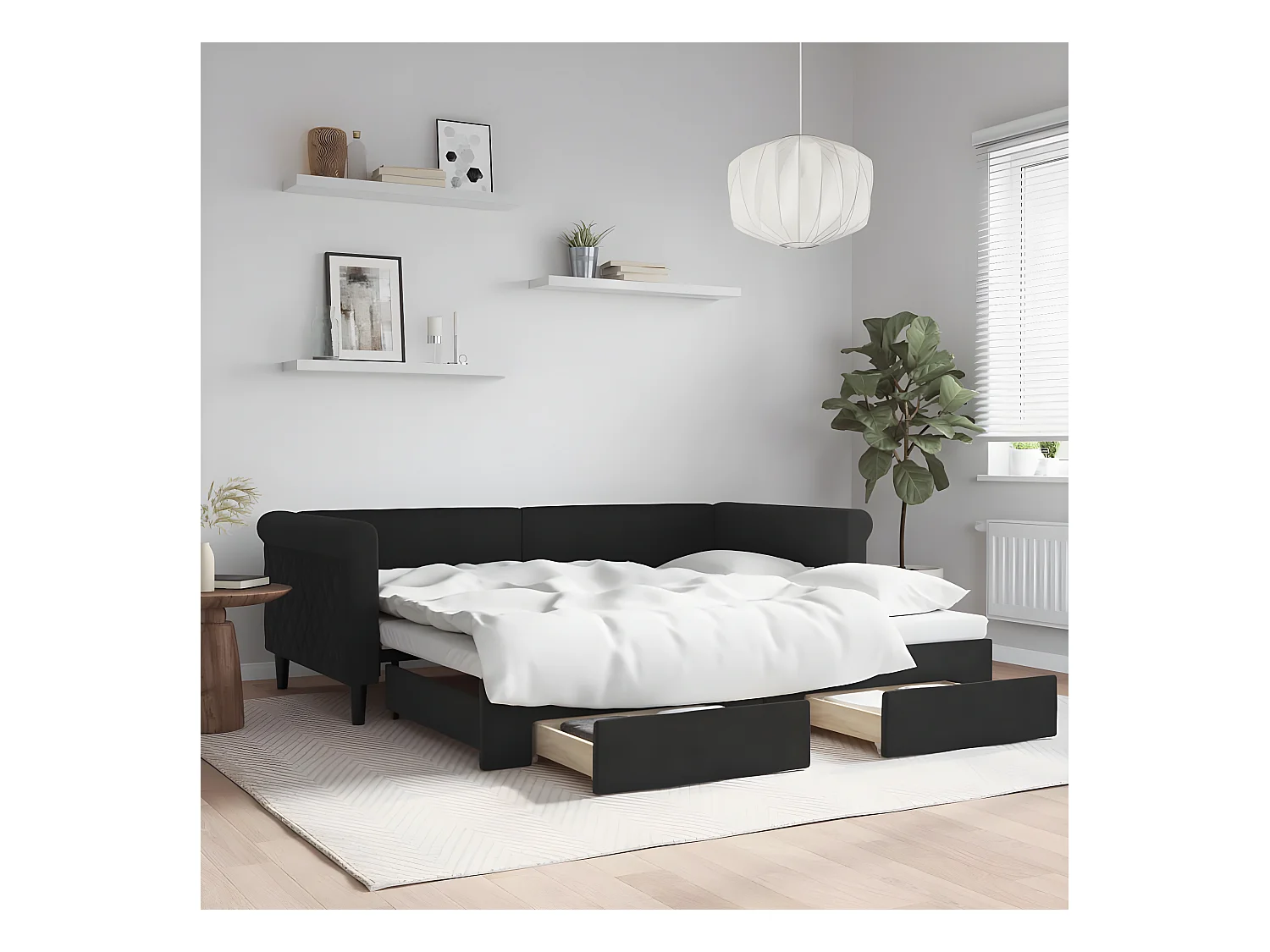 Tagesbett Ausziehbar,Ausziehbett mit Schubladen Schwarz 90x190 cm Samt -gkd42254