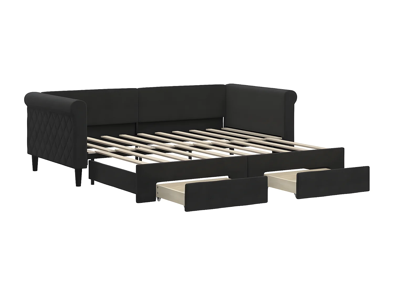 Tagesbett Ausziehbar,Ausziehbett mit Schubladen Schwarz 90x190 cm Samt -gkd42254