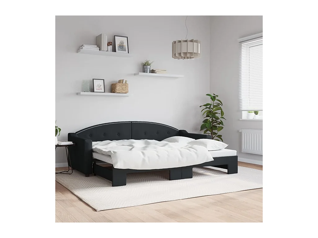 Lit gigogne noir 80x200 cm tissu WVGQ3048