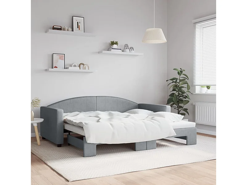 Slaapbank met onderschuifbed 90x190 cm stof lichtgrijs NL40228