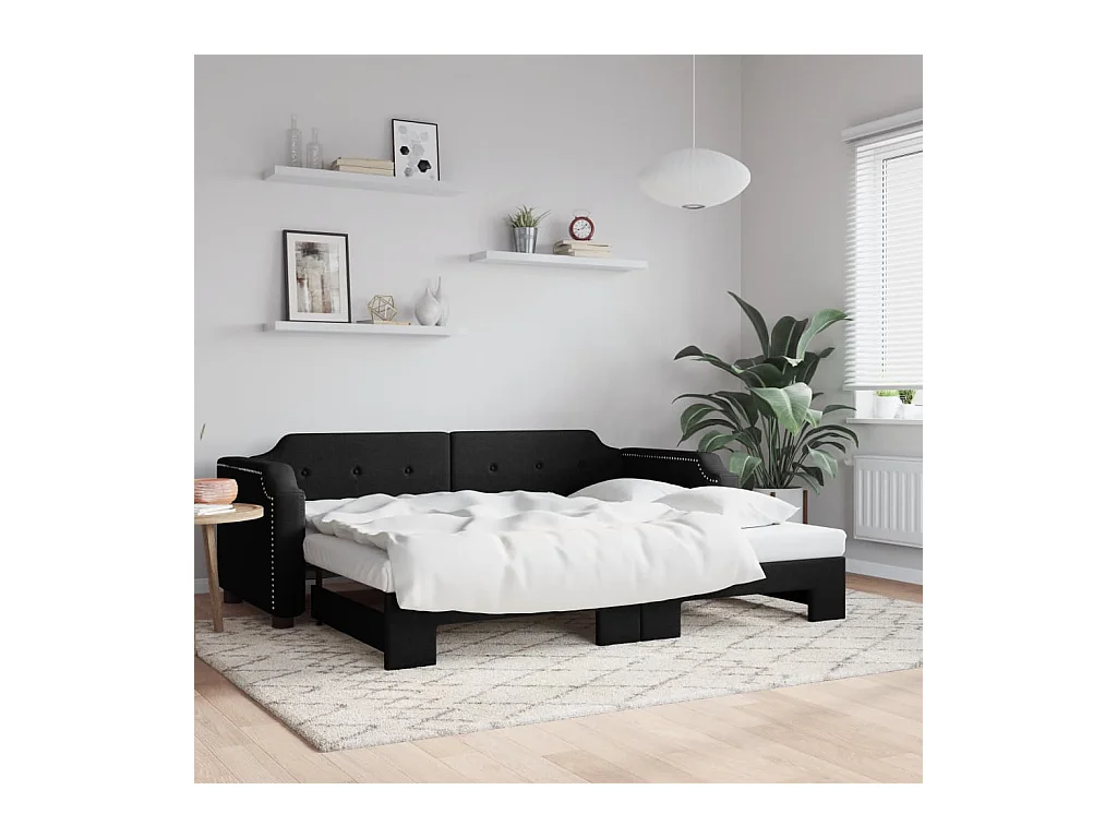 Lit gigogne noir 80x200 cm tissu WVGQ3505