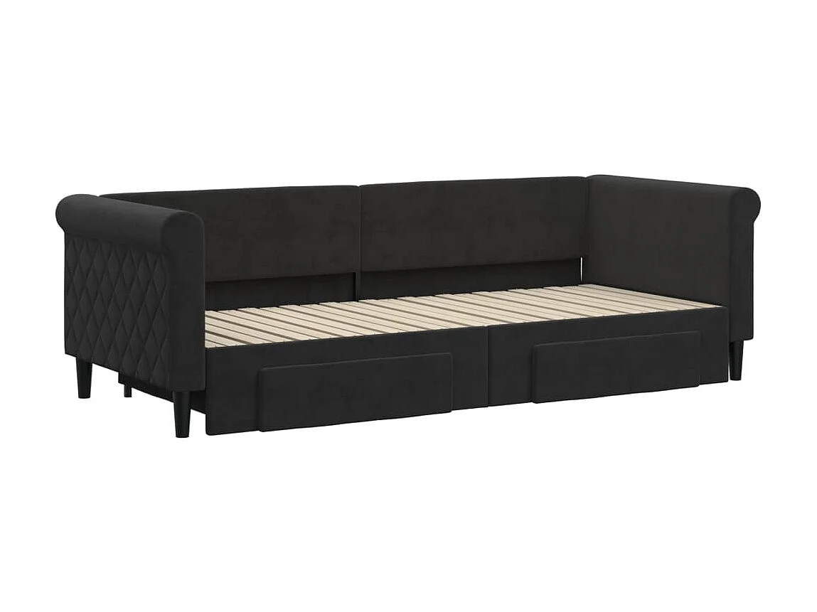Lit gigogne et tiroirs noir 80x200 cm velours WVGQ7068