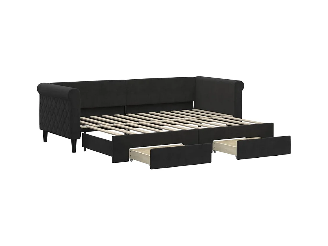 Tagesbett Ausziehbar,Ausziehbett mit Schubladen Schwarz 80x200 cm Samt -gkd18805