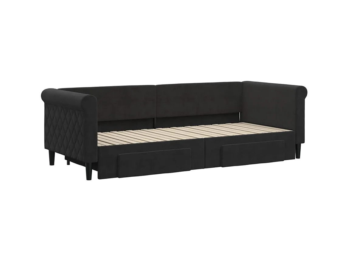 Tagesbett Ausziehbar,Ausziehbett mit Schubladen Schwarz 80x200 cm Samt -gkd18805