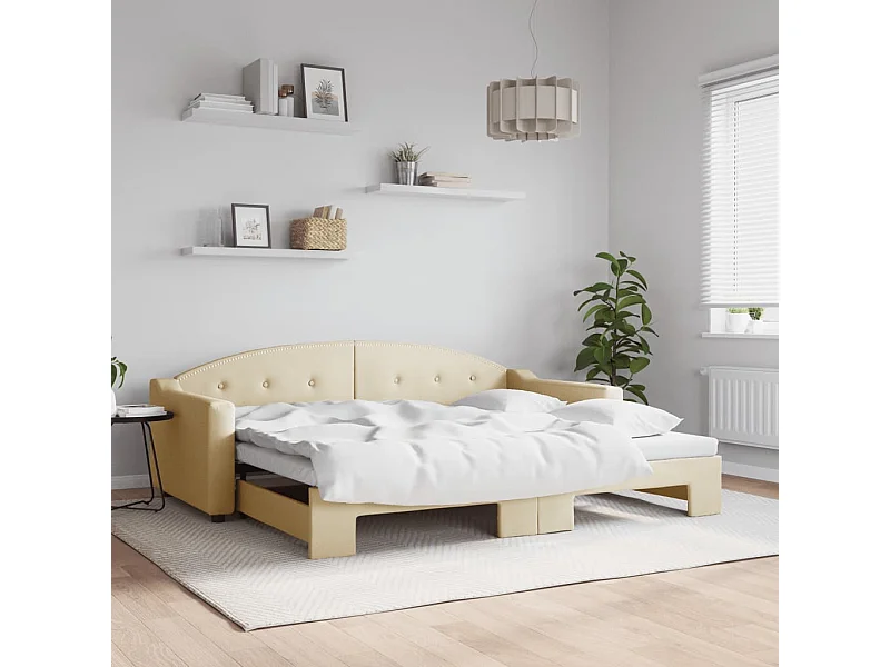 Lit gigogne crème 90x200 cm tissu WVGQ3767