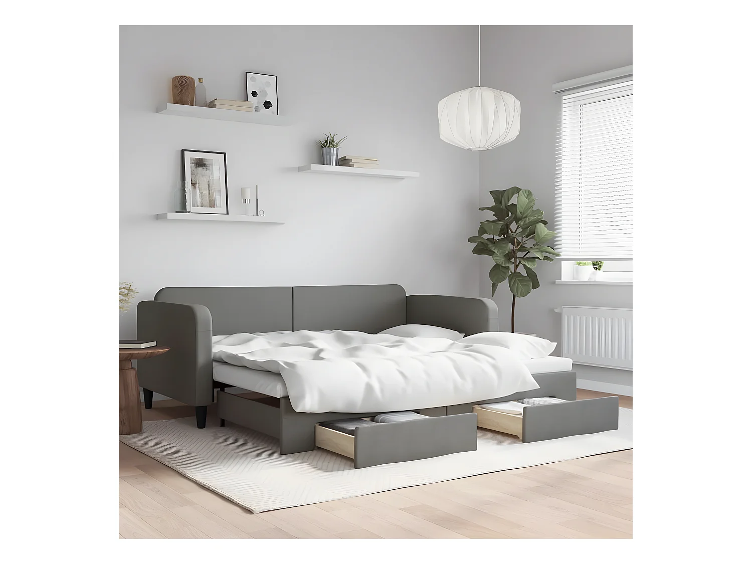 Cama dupla e gavetas 90x200 cm tecido cinzento-escuro PT133394