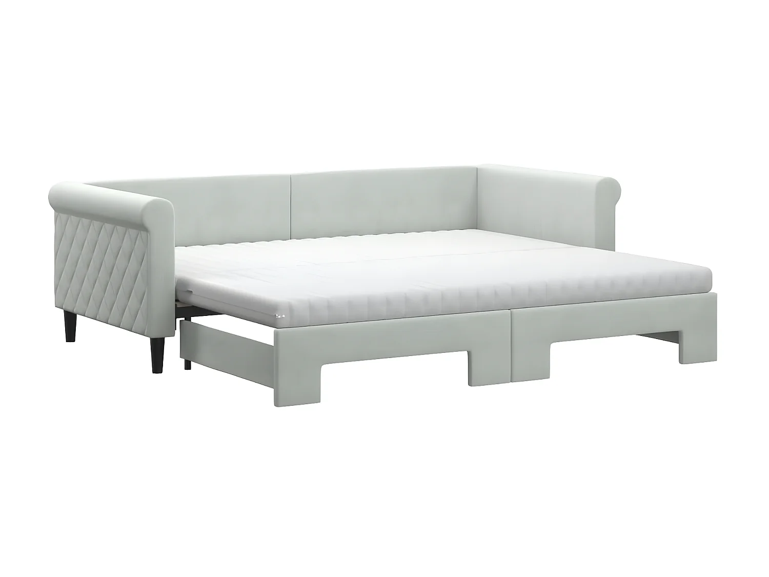 Lit gigogne et matelas gris clair 90x200cm velours WVGQ9143