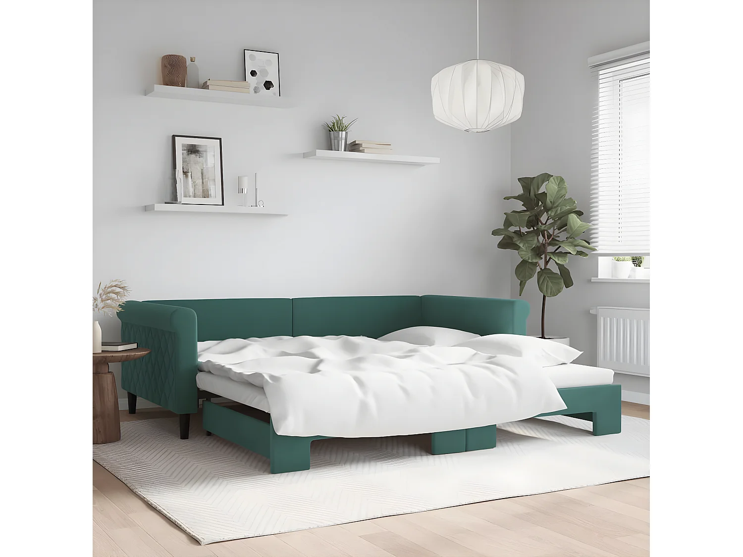 Lit gigogne vert foncé 100x200 cm velours ASW25381
