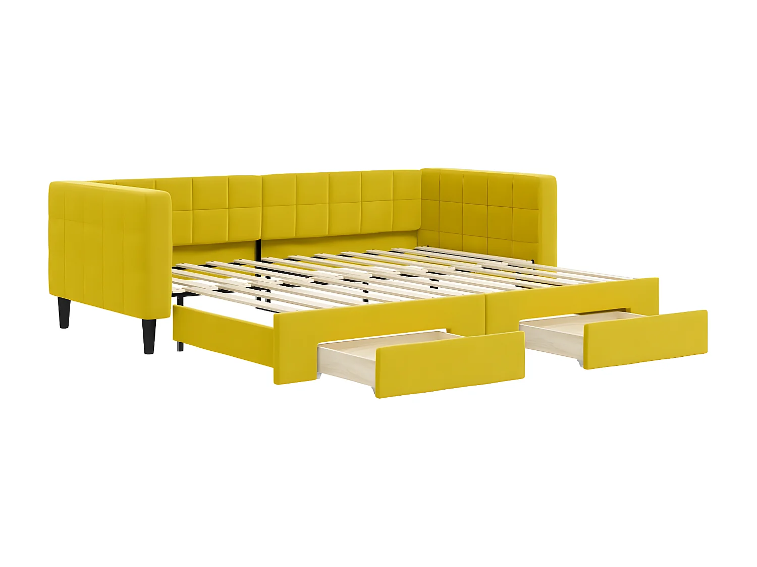 Lit gigogne et tiroirs jaune 90x200 cm velours WVGQ2592