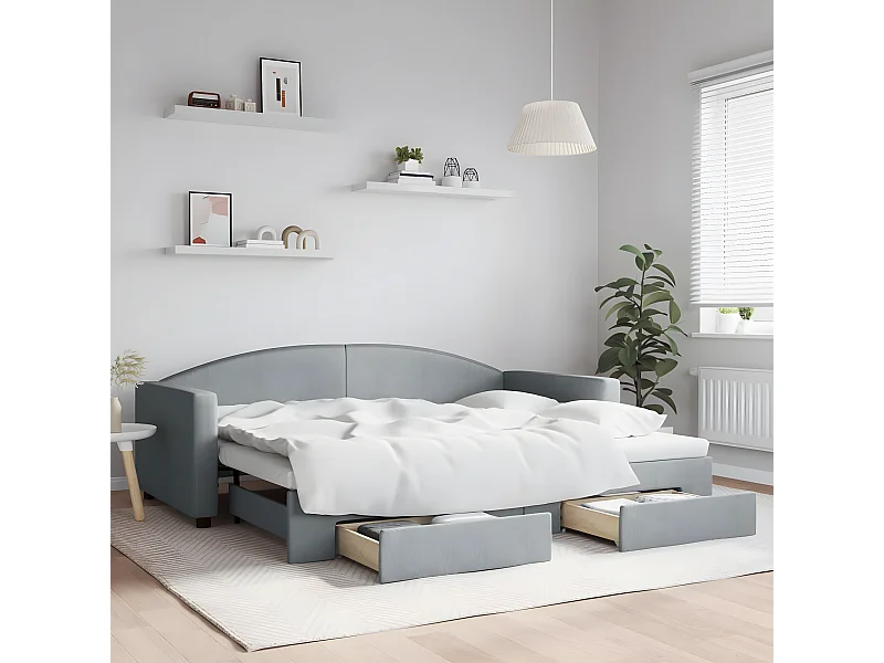 Lit gigogne et tiroirs gris clair 90x200 cm tissu WVGQ5163