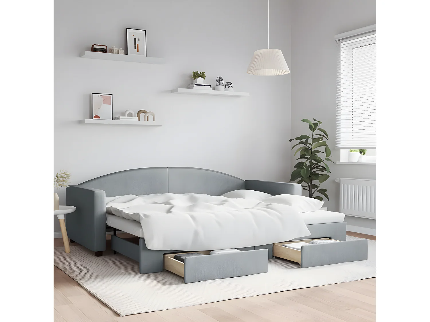 Cama nido - 90x200 cm con cajones tela gris claro ES37180