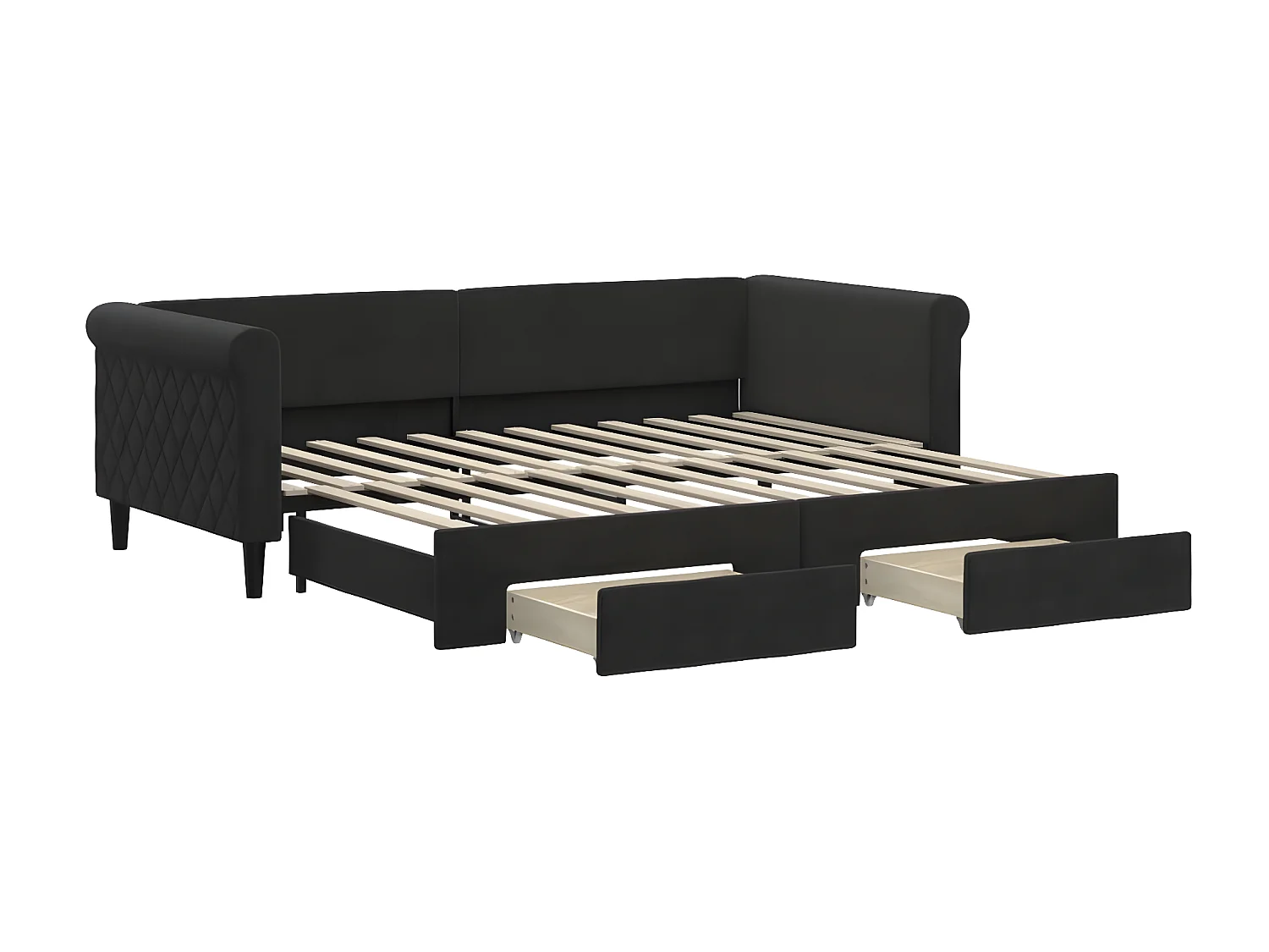 Cama dupla com gavetão e gavetas 90x200 cm veludo preto PT540179
