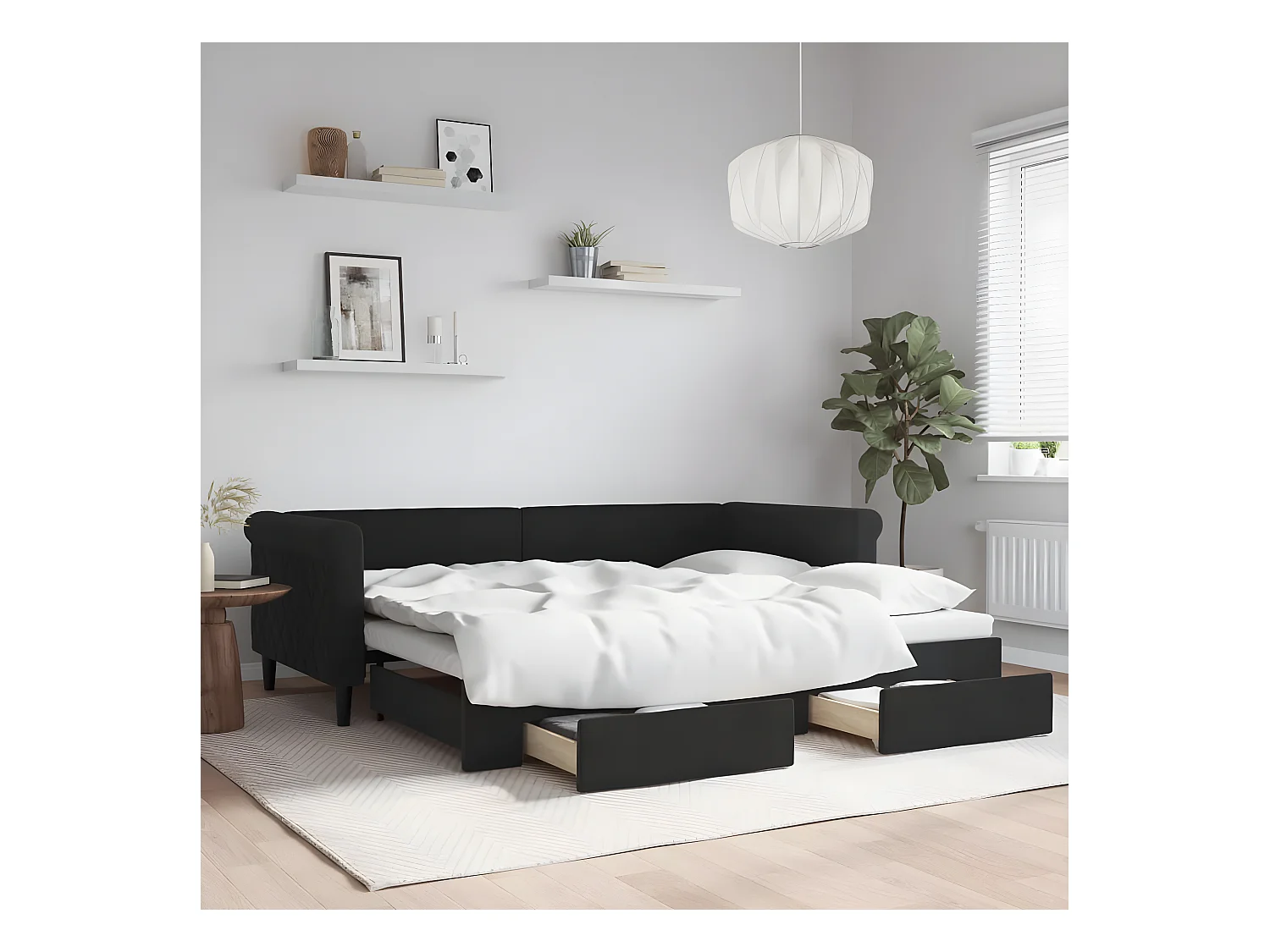 Lit gigogne et tiroirs noir 90x200 cm velours WVGQ9758