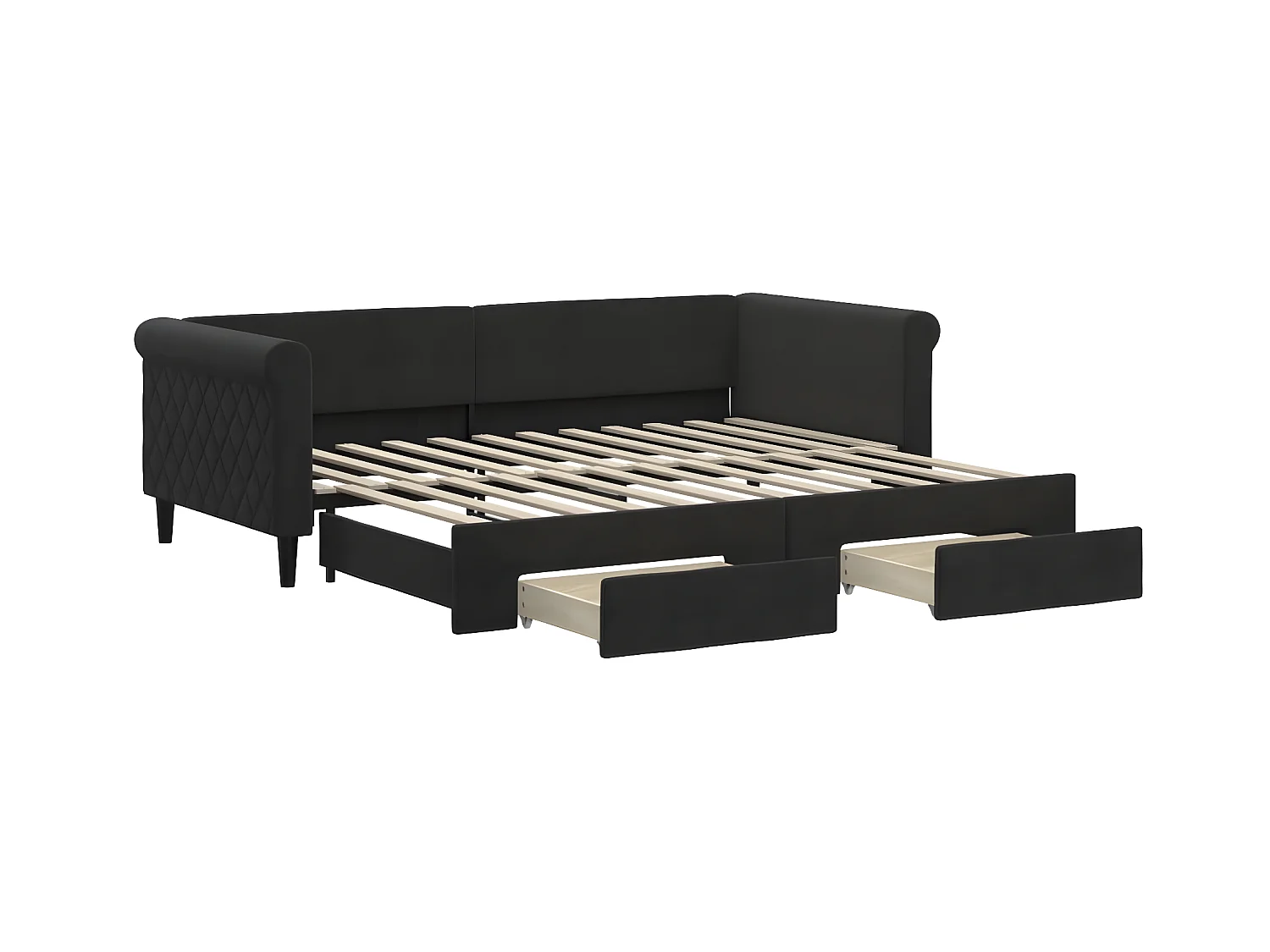 Cama nido con cajones terciopelo negro 90x200 cm ES693094