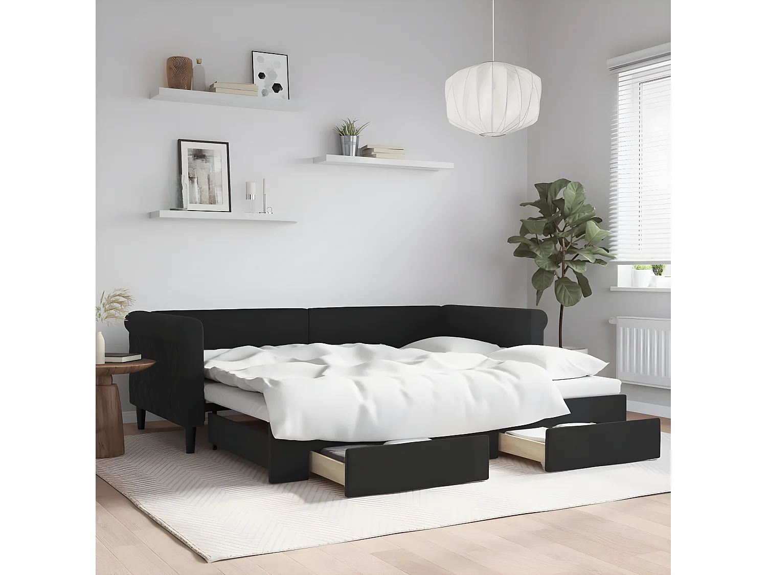 Cama dupla com gavetão e gavetas 90x200 cm veludo preto PT540179