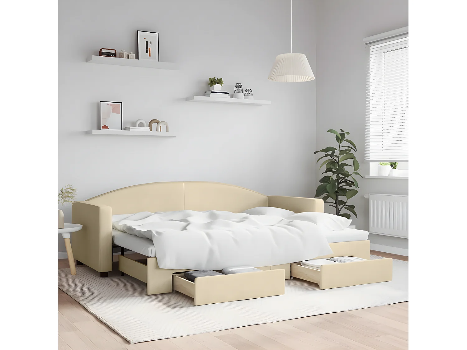 Cama nido - 80x200 cm con cajones tela color crema ES28831