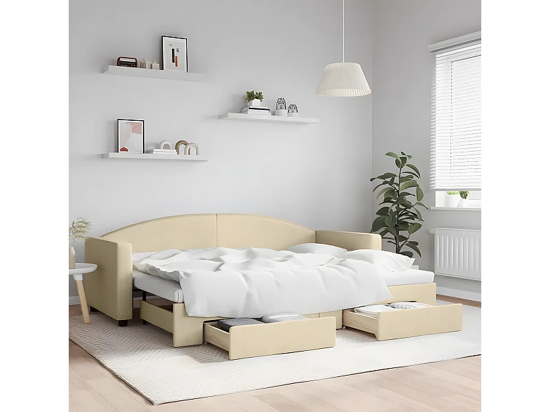 Cama nido - 80x200 cm con cajones tela color crema ES28831