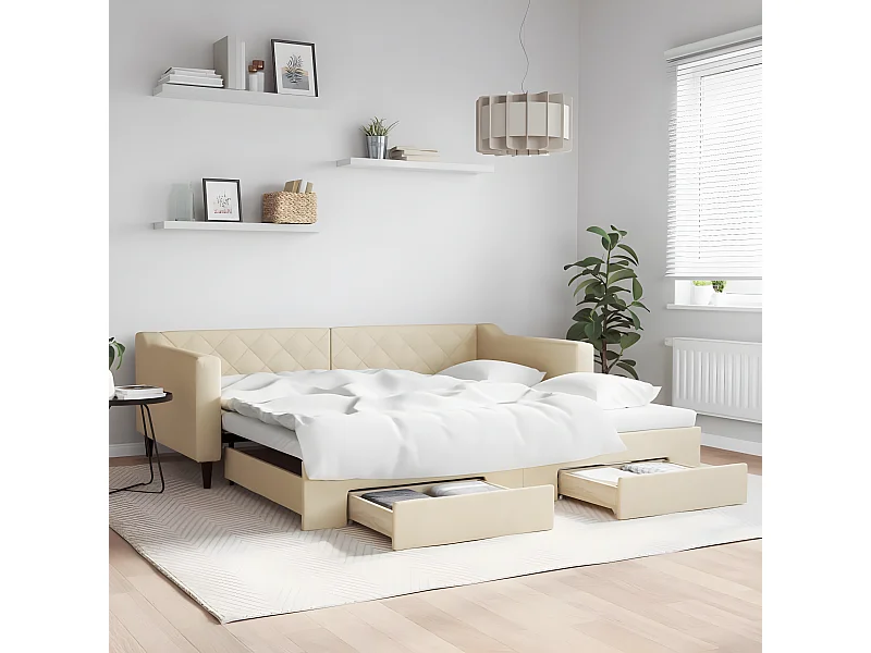 Cama nido - 100x200 cm con cajones tela color crema ES98862