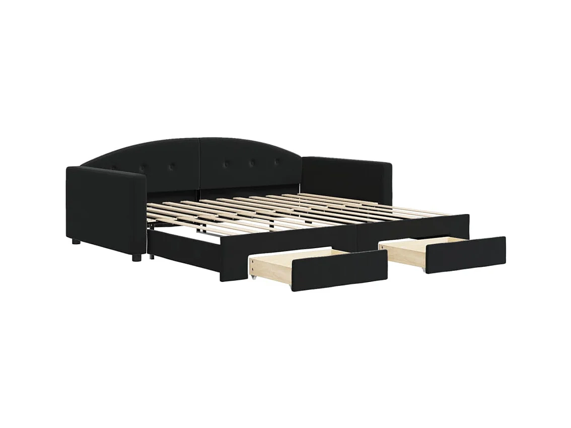 Slaapbank met onderschuifbed en lades 100x200 cm fluweel zwart NL98389