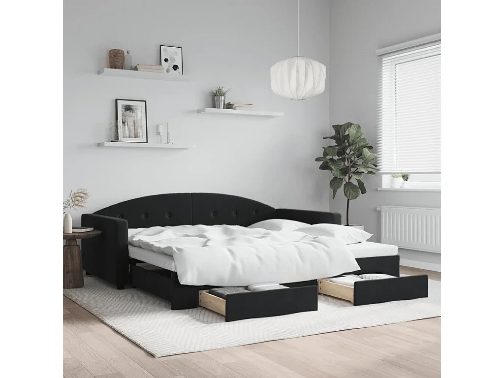 Cama dupla com gavetão e gavetas 100x200 cm veludo preto PT221880