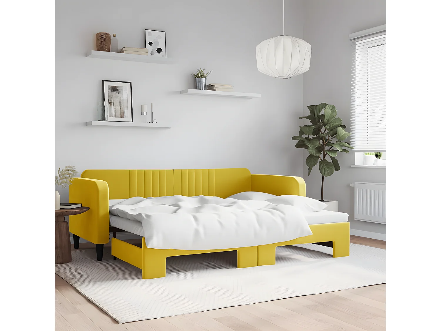 Tagesbett Ausziehbar,Ausziehbett Gelb 90x200 cm Samt -gkd49962