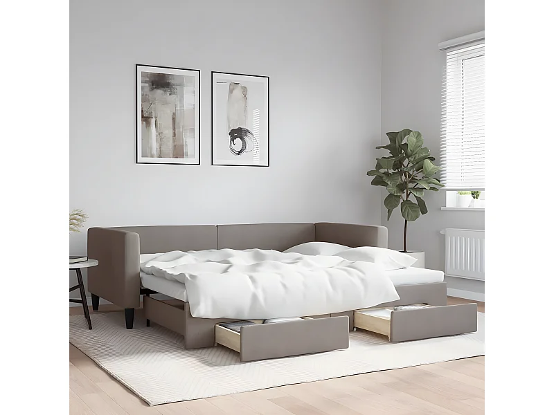 Cama dupla/gavetas 90x200 cm tecido cinza-acastanhado PT788084