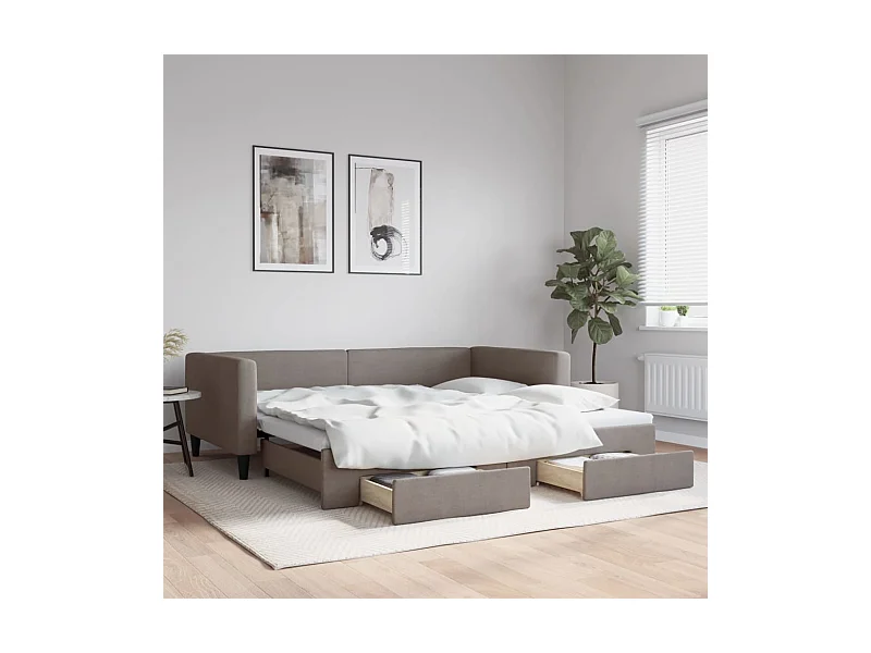 Lit gigogne et tiroirs taupe 100x200 cm tissu ASW41622