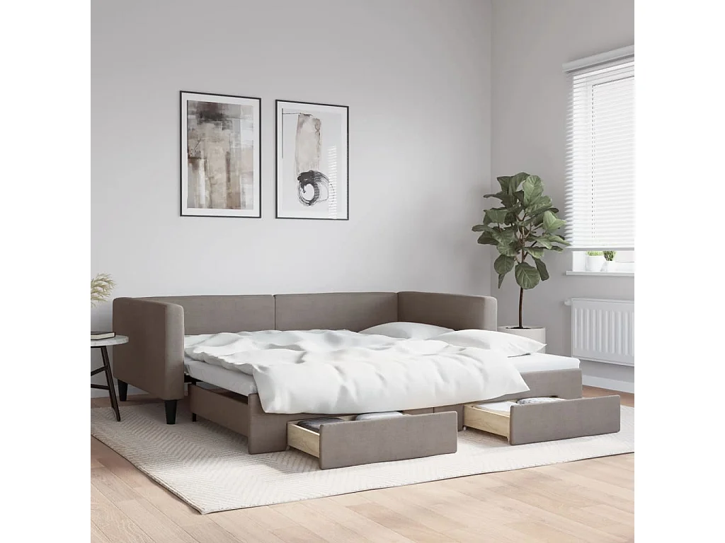 Lit gigogne et tiroirs taupe 100x200 cm tissu ASW41622