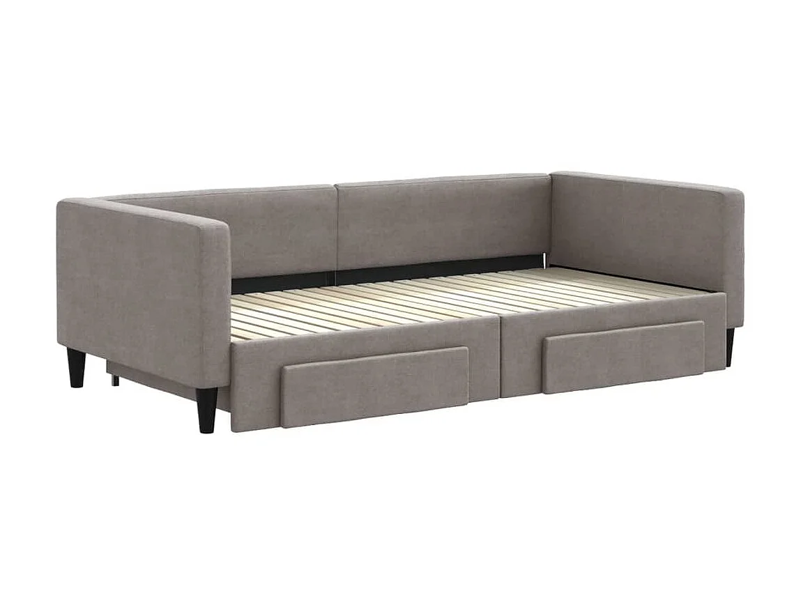 Lit gigogne et tiroirs taupe 100x200 cm tissu ASW41622