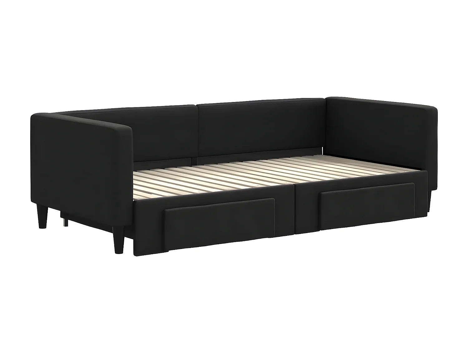 Lit gigogne et tiroirs noir 90x190 cm tissu WVGQ5509