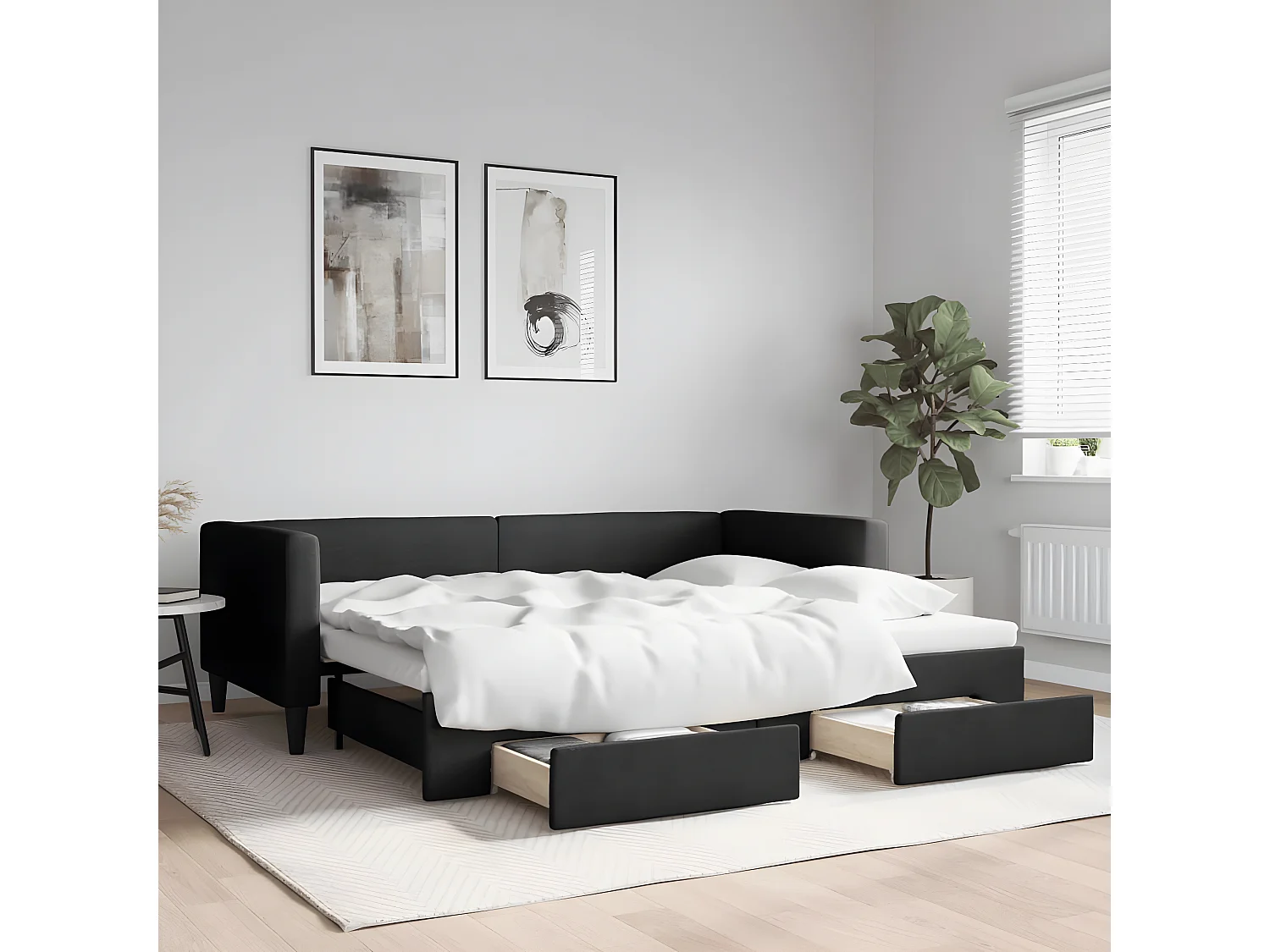 Tagesbett Ausziehbar,Ausziehbett mit Schubladen Schwarz 90x190 cm Stoff -gkd95931