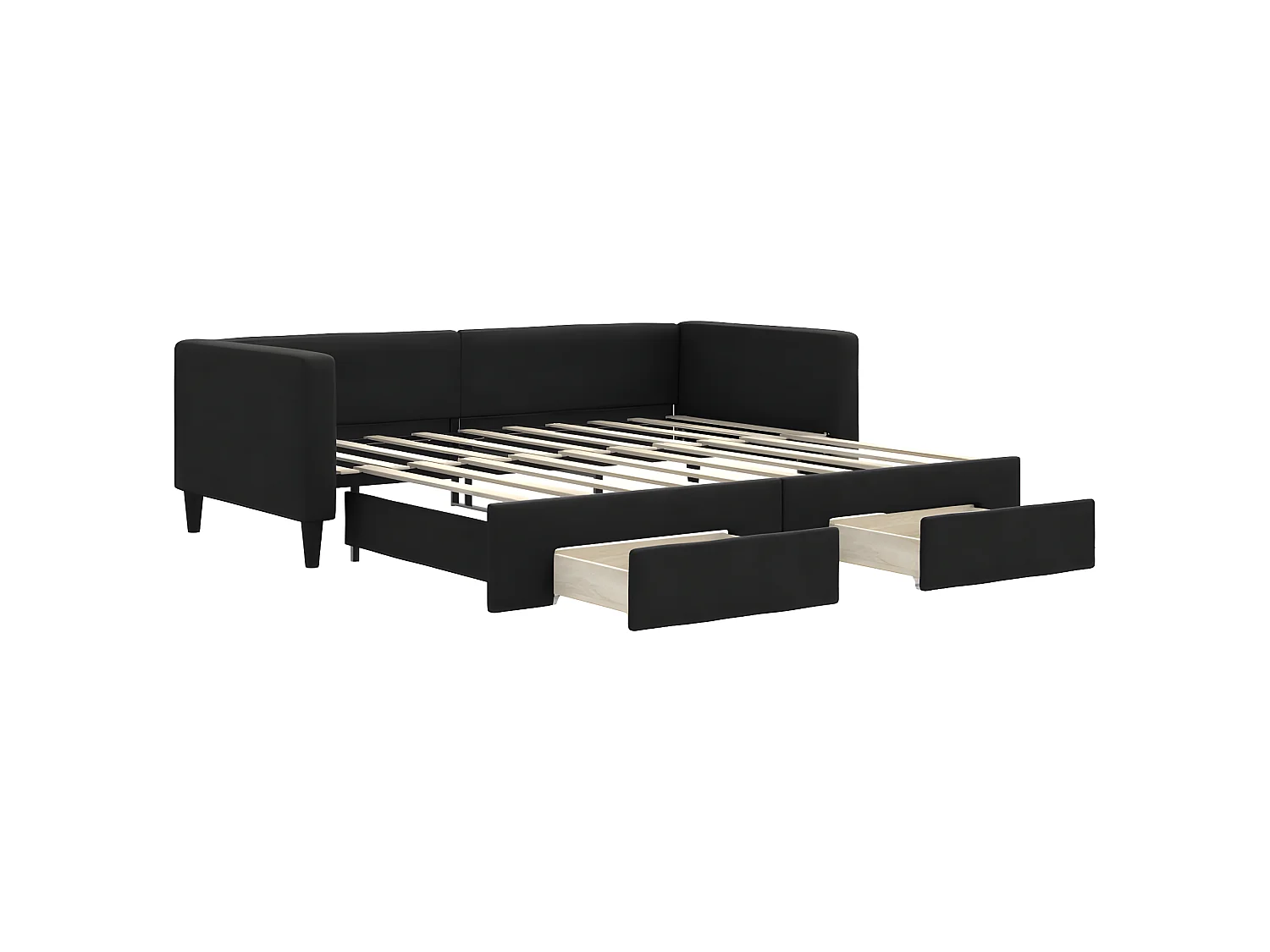 Tagesbett Ausziehbar,Ausziehbett mit Schubladen Schwarz 90x190 cm Stoff -gkd95931
