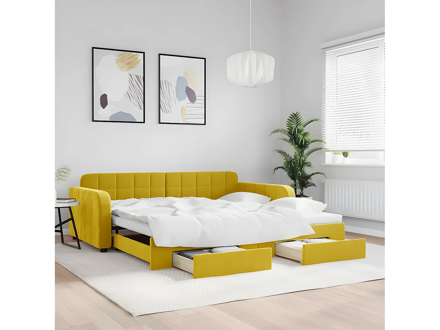 Tagesbett Ausziehbar,Ausziehbett mit Schubladen Gelb 100x200 cm Samt -gkd30569