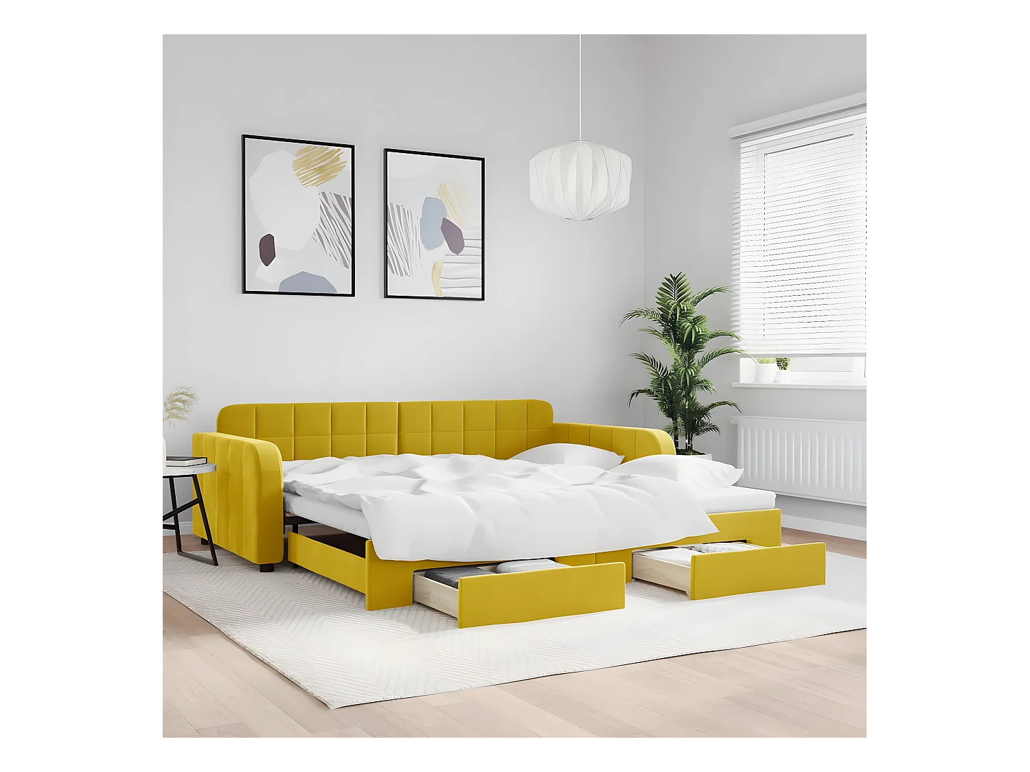 Lit gigogne et tiroirs jaune 100x200 cm velours WVGQ8698