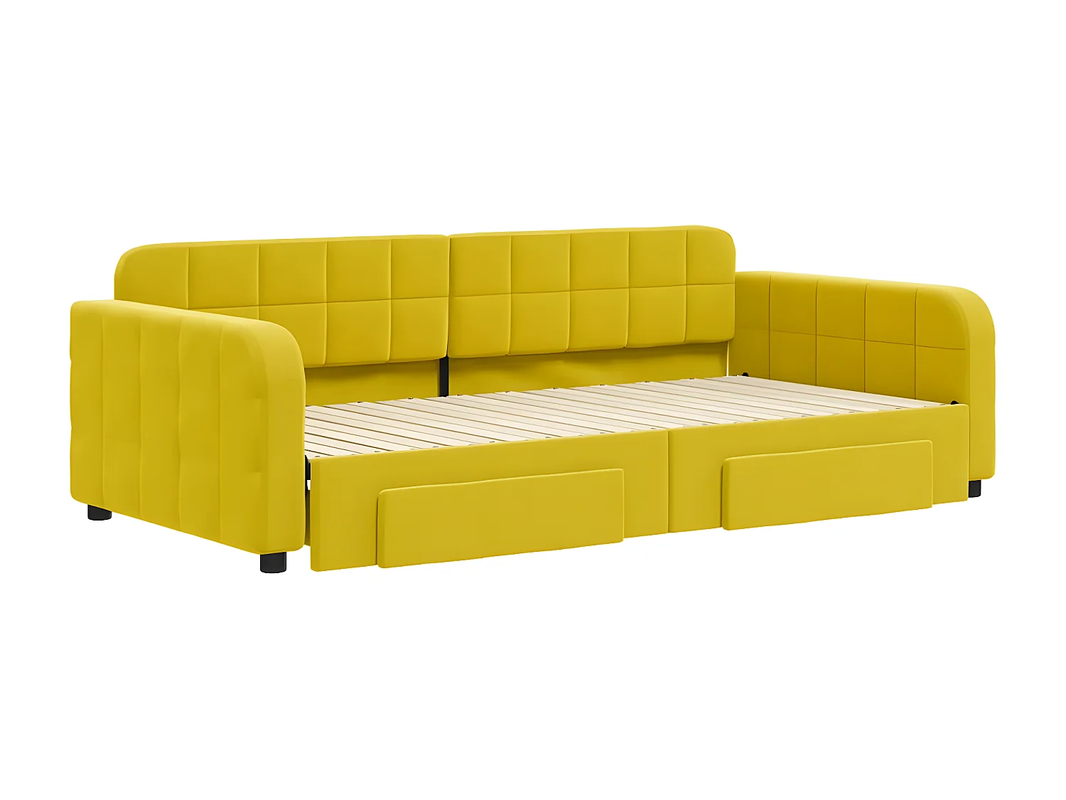 Lit gigogne et tiroirs jaune 100x200 cm velours WVGQ8698
