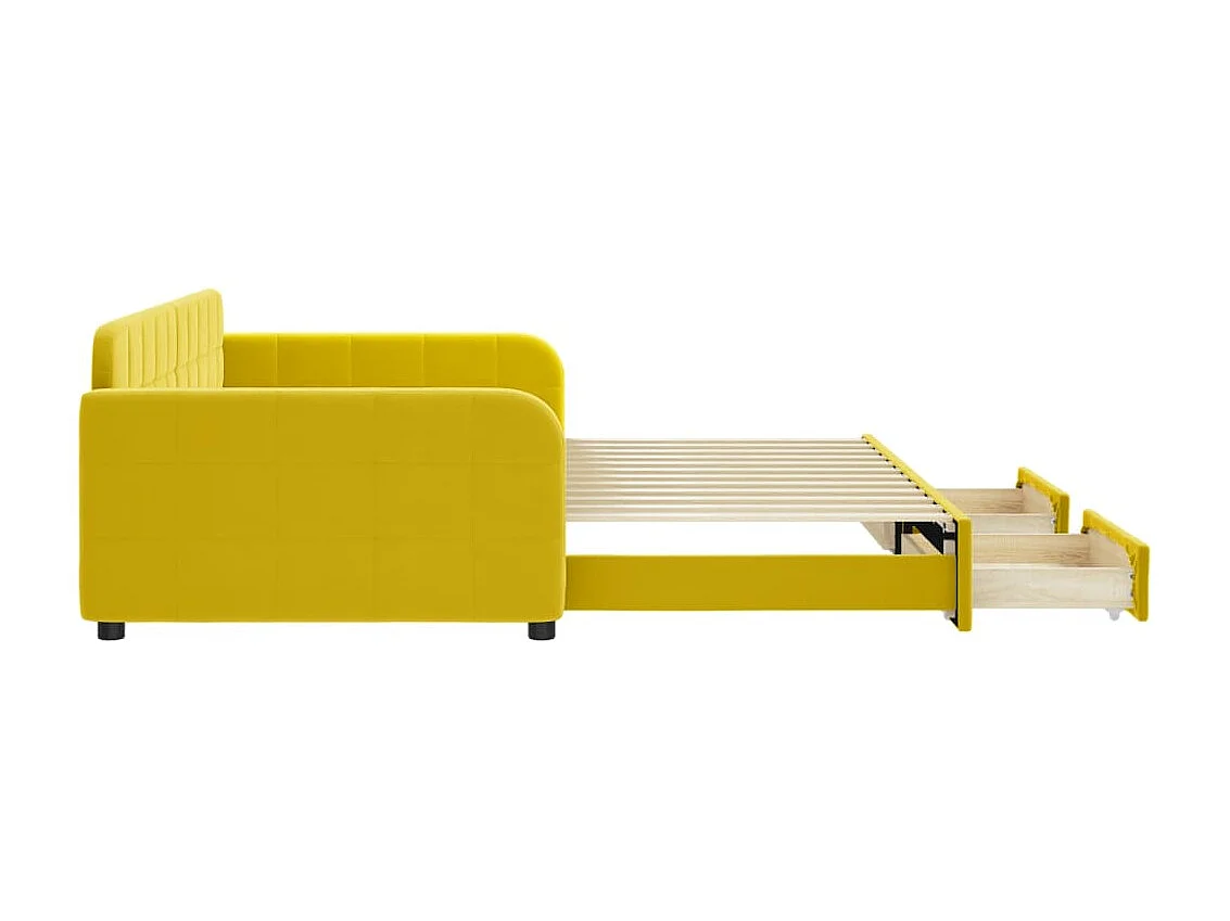 Lit gigogne et tiroirs jaune 100x200 cm velours WVGQ8698