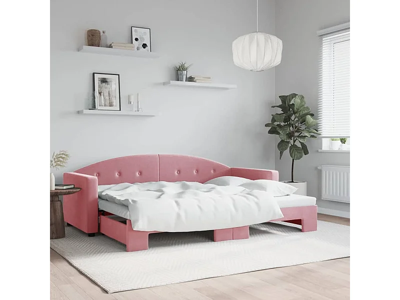 Sofá-cama 80x200 cm com gavetão veludo rosa PT746771