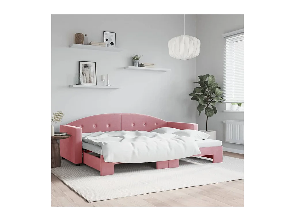 Sofá-cama 80x200 cm com gavetão veludo rosa PT746771