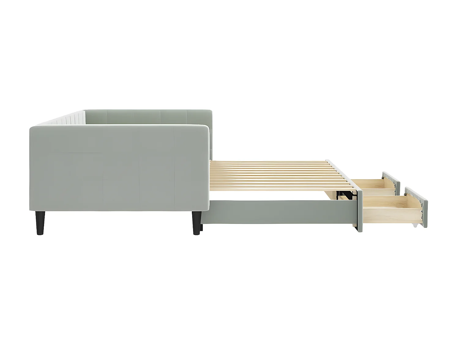 Sofá-cama 100x200 cm c/ gavetão e gavetas veludo cinzento-claro PT961638