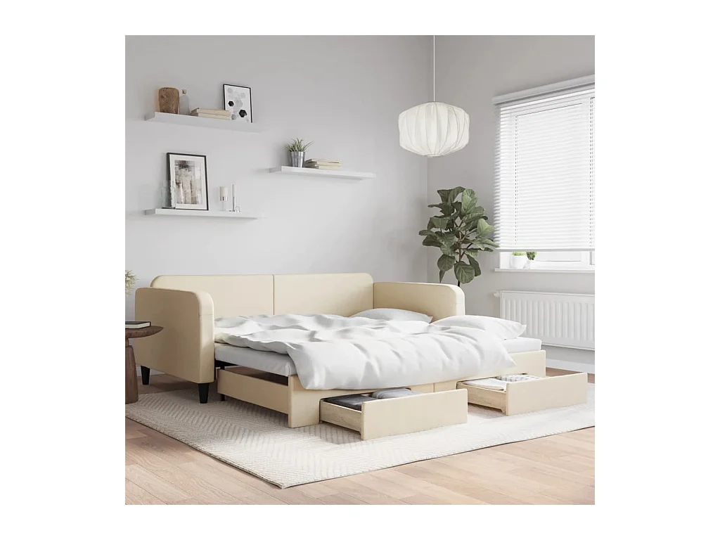 Cama nido - 100x200 cm con cajones tela color crema ES86770