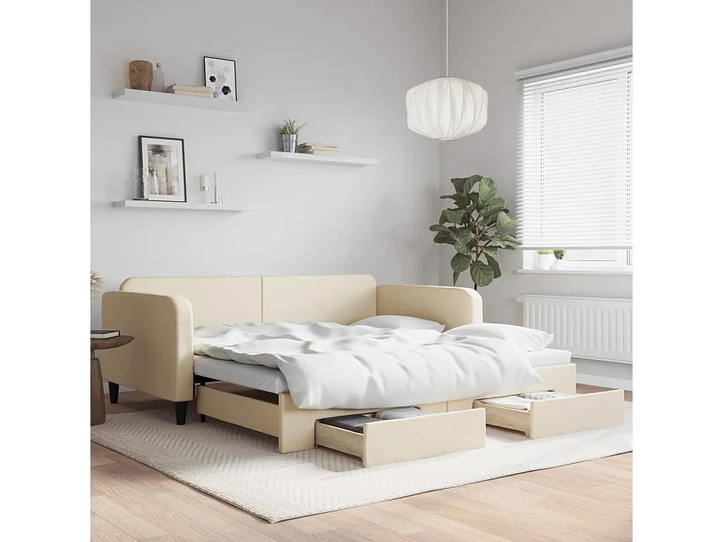 Cama nido - 100x200 cm con cajones tela color crema ES86770