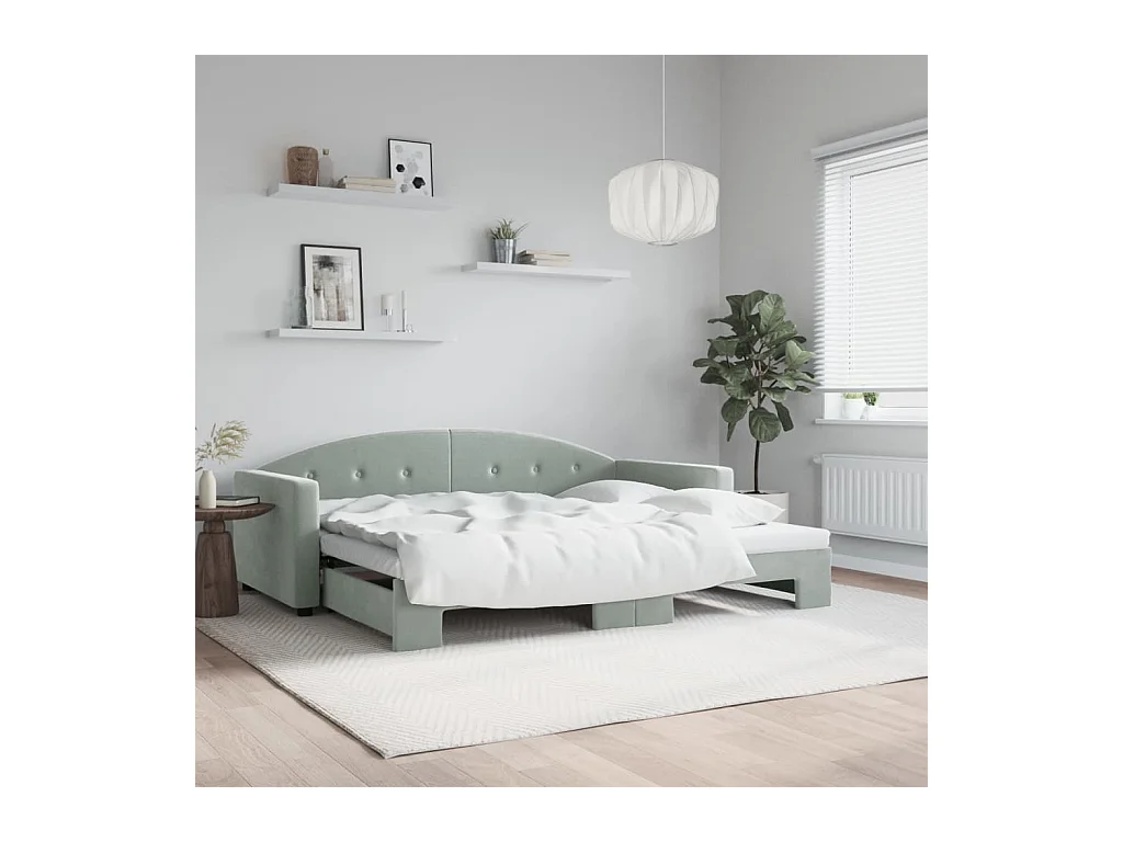 Lit gigogne gris clair 90x200 cm velours WVGQ7677