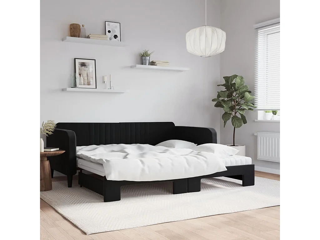 Cama nido - 100x200 cm con colchón terciopelo negro ES54327