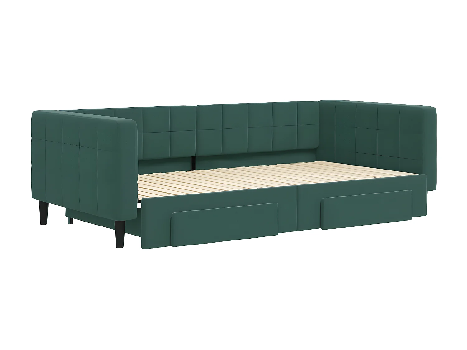 Lit gigogne et tiroirs vert foncé 100x200 cm velours ASW62607