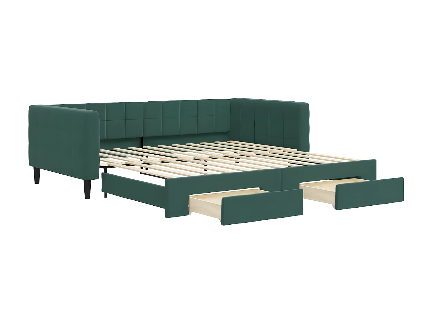 Lit gigogne et tiroirs vert foncé 100x200 cm velours ASW62607