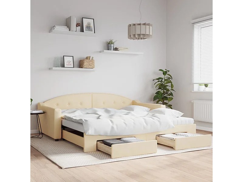 Cama dupla com gavetão e gavetas 100x200 cm tecido cor creme PT456261