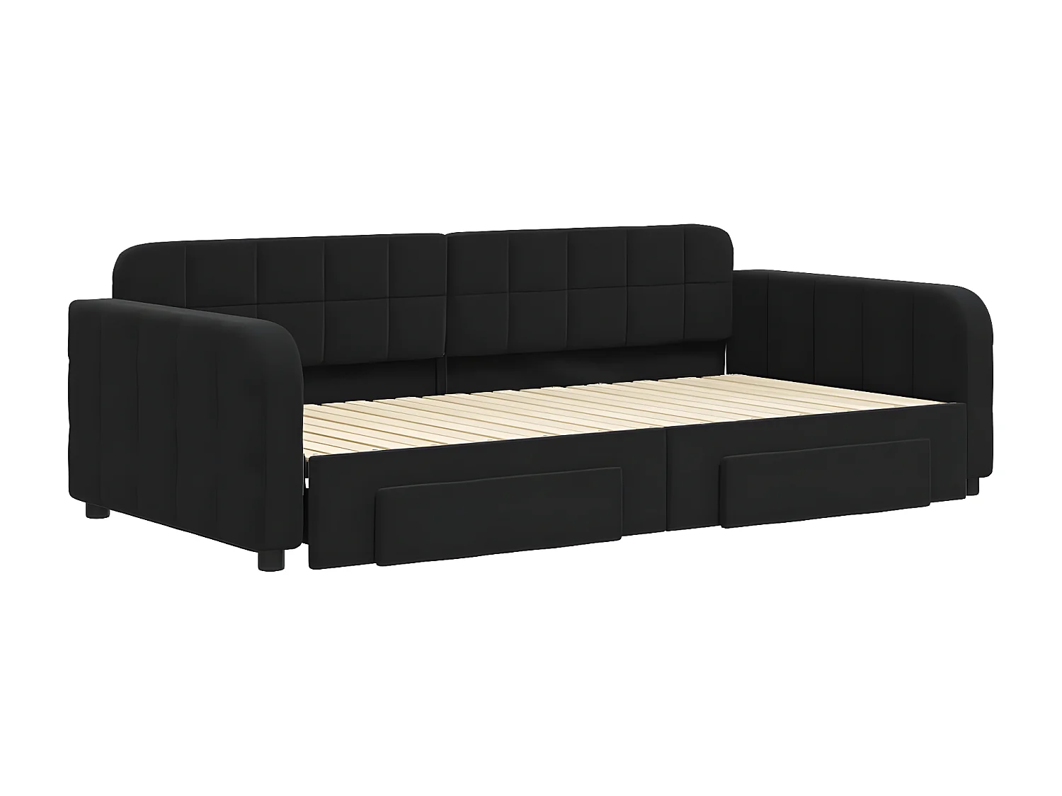 Lit gigogne et tiroirs noir 100x200 cm velours ASW52732