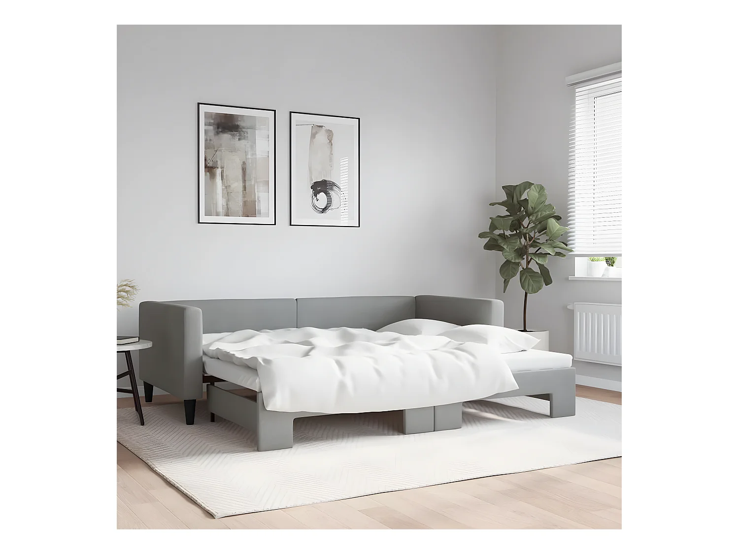 Lit gigogne gris clair 90x190 cm tissu WVGQ3694