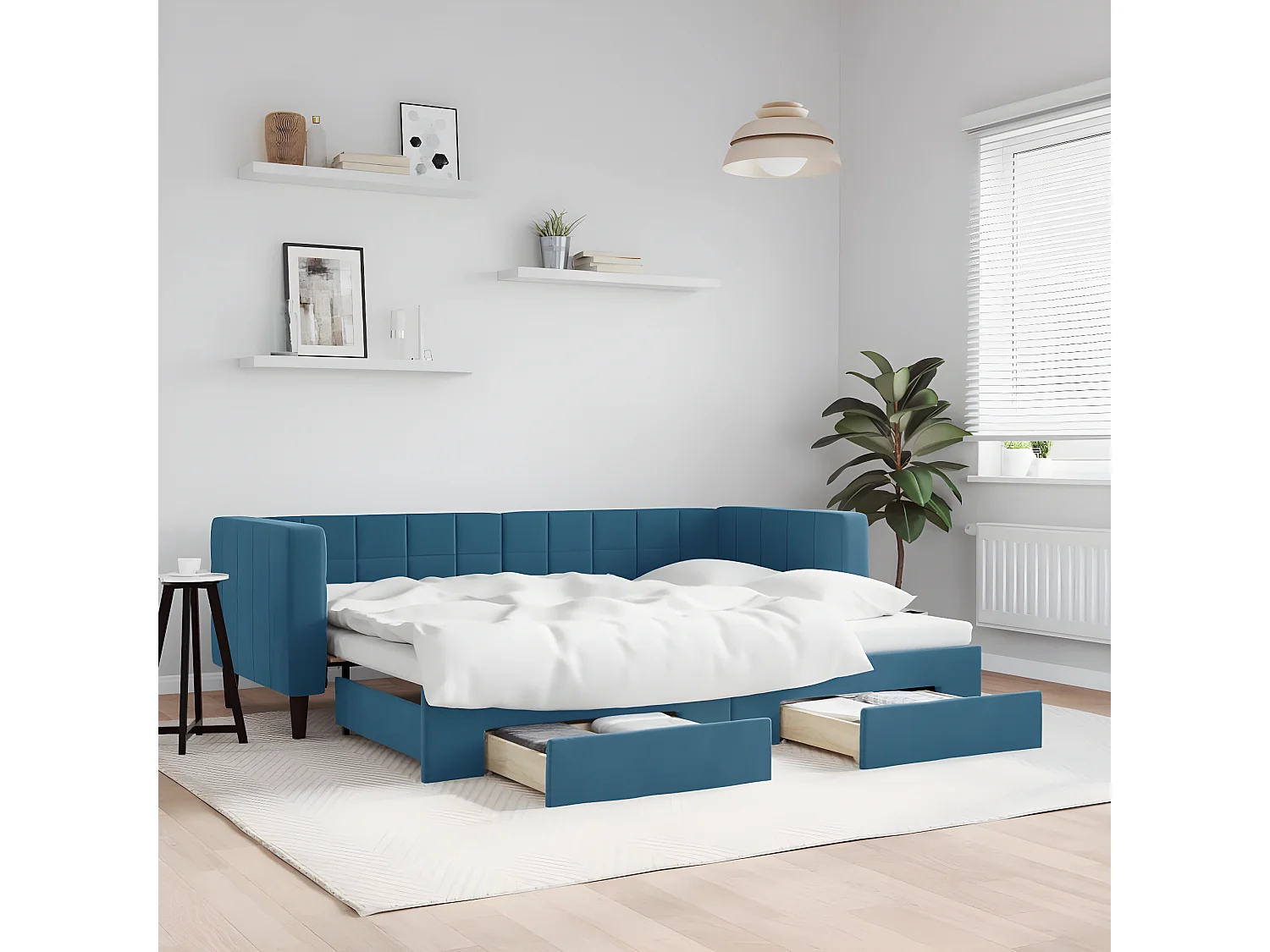 Cama nido - 80x200 cm con cajones terciopelo azul ES17580