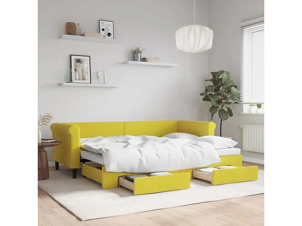 Cama nido - 80x200 cm con cajones terciopelo amarillo ES79743